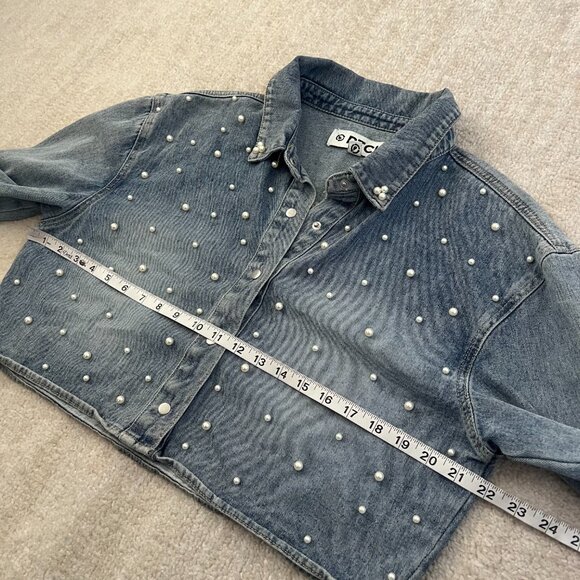 PTCL Pearl Blue Cropped Long Sleeve Shirt Top Shacket L - Picture 6 of 10